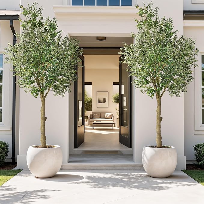 Jocoevol Artificial Olive Tree 10FT, Indoor Fake Silk Plant with Realistic Trunk, Leaves, Fruits and White Planter, Faux Potted Tree for Home Decor and Housewarming Gift, 1 Pack