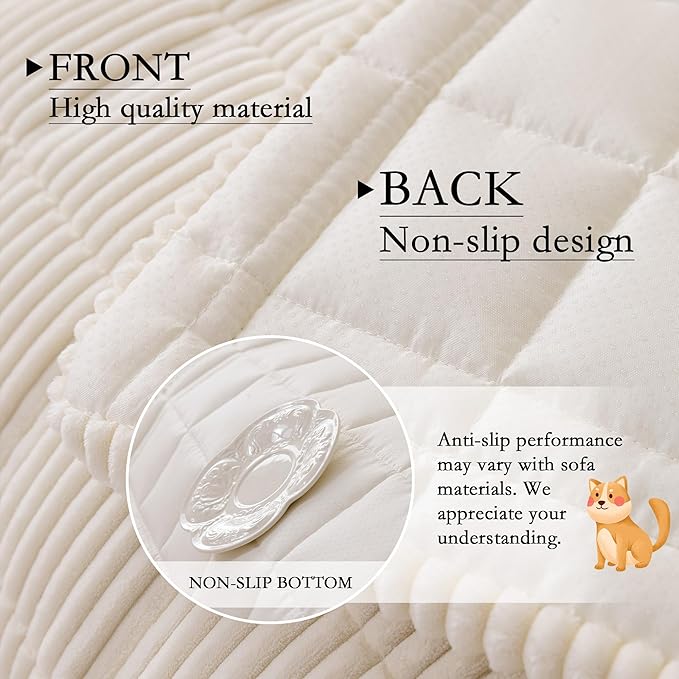 MYSKY HOME Couch Cover for Dogs Washable, Dog Sofa Couch Covers,Washable Non-Slip Couch Sofa Cover Protector Dog Mat for 3 Cushions and Sofas(Cream,27.6" x 82.7")