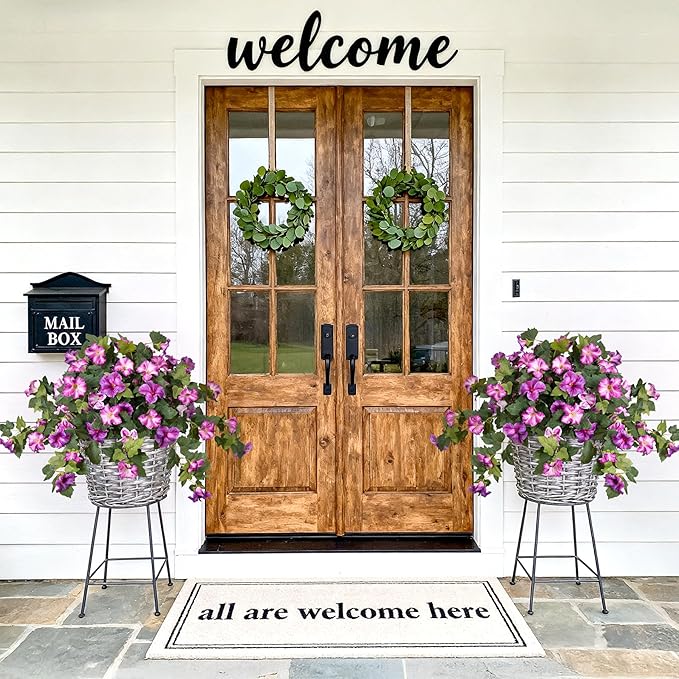 VGNQA 2PCS Artificial Petunia Flowers for Outdoors, Fake Flowers for Outdoor Planters UV Resistant Faux Silk Petunias for Garden Porch Yard Balcony Patio Realistic Home Kitchen Decor(Gradient Purple)