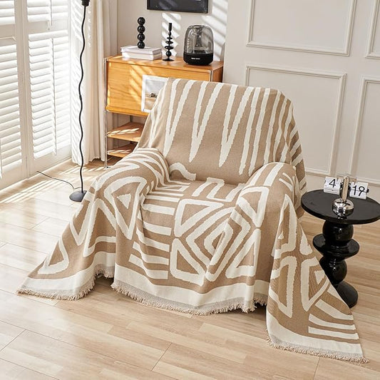 HANDONTIME Sofa Covers Armchair Boho Couch Cover for Dogs Khaki Throw Couch Cover with Tassel Chair Recliner Futon Cover Washable 1 Cushion Couch Non Slip Chenille Couch Protector, 71" X102"