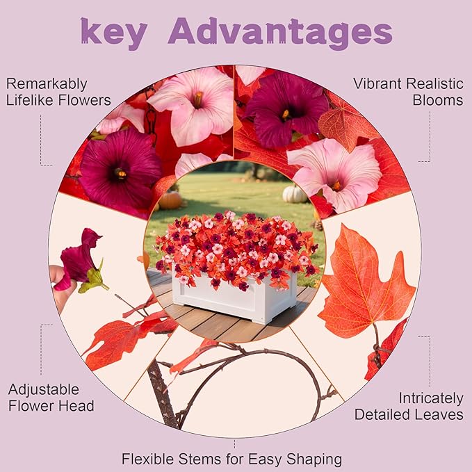 VGNQA 2Pcs Fake Fall Flowers for Outdoor Decoration Artificial Fake Silk Flowers Faux Fall Plants, Uv Resistant Autumn Flower for Garden Porch Balcony Realistic Thanksgiving Decor (Burgundy Pink)