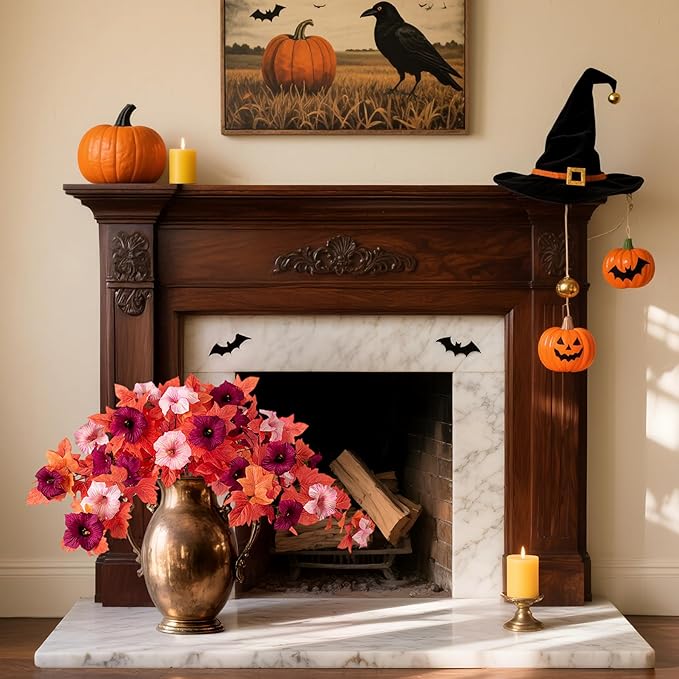 VGNQA 2Pcs Fake Fall Flowers for Outdoor Decoration Artificial Fake Silk Flowers Faux Fall Plants, Uv Resistant Autumn Flower for Garden Porch Balcony Realistic Thanksgiving Decor (Burgundy Pink)