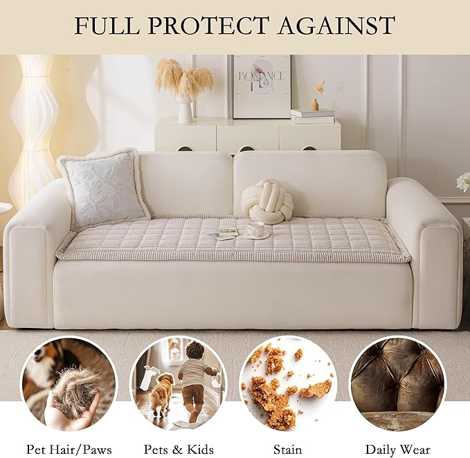 MYSKY HOME Couch Cover for Dogs Washable, Dog Sofa Couch Covers,Washable Non-Slip Couch Sofa Cover Protector Dog Mat for 2 Cushions and Sofas(Oatmeal,27.6" x 70.9")