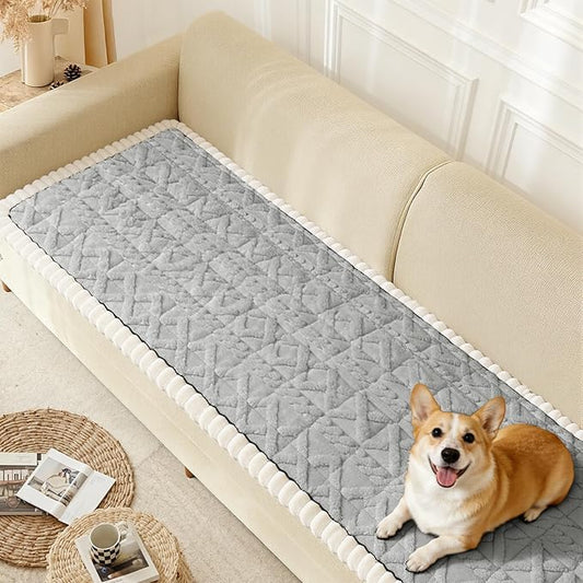 Arfntevss Couch Cover for Dogs Plush Washable Sofa Covers for 3 Cushion Couch Pet Friendly Fuzzy Sofa Slipcovers 3 Seat Anti-Slip Dog Mat Sectional Furniture Protector (Boho Ash Grey, 27.6" x 71")