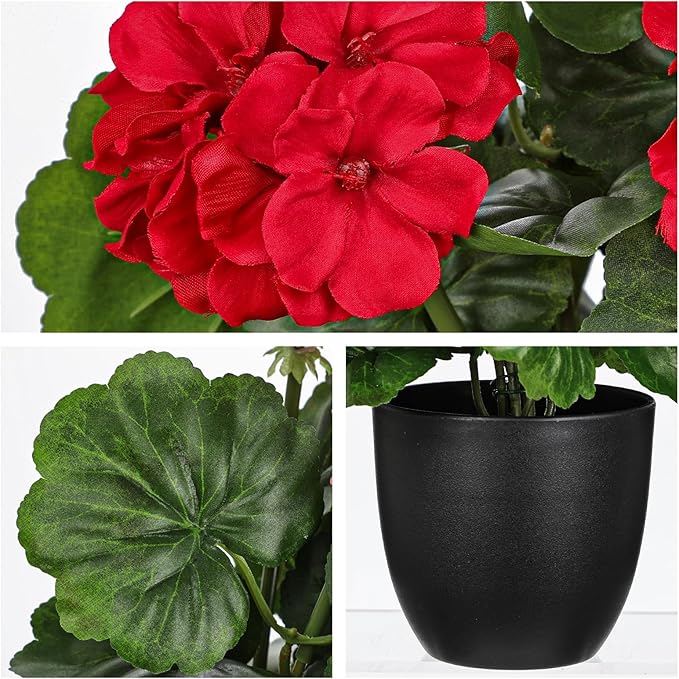 Briful 16” Geraniums Artificial Flowers Realistic Potted Plant – Red Fake Geraniums for Outdoors, Artificial Outdoor Plants for Indoor Home Decor, Farmhouse Table Centerpiece Decoration