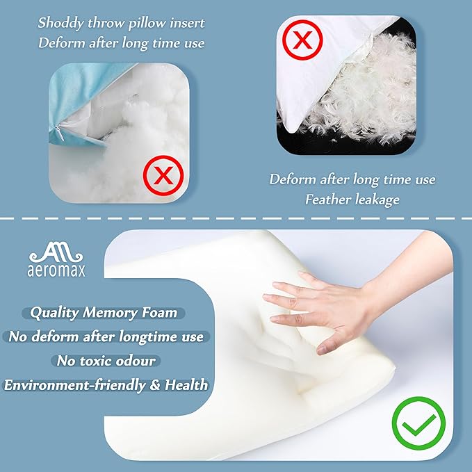 AM AEROMAX 16x16 Pillow Insert (Pack of 2) Memory Foam Throw Pillow Insert Sham Square for Decorative Cushion Bed Couch Sofa Without Deform After Longtime Use