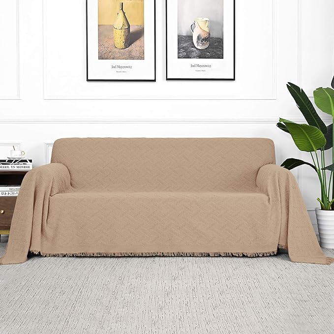 MYSKY HOME Couch Cover Sand Sofa Covers for 2 Cushion Couch Geometrical Sectional Couch Cover Protector Living Room Sofa Throws Sofa Slipcovers for Dogs, Kids (X-Large, 91" x 118", Khaki)