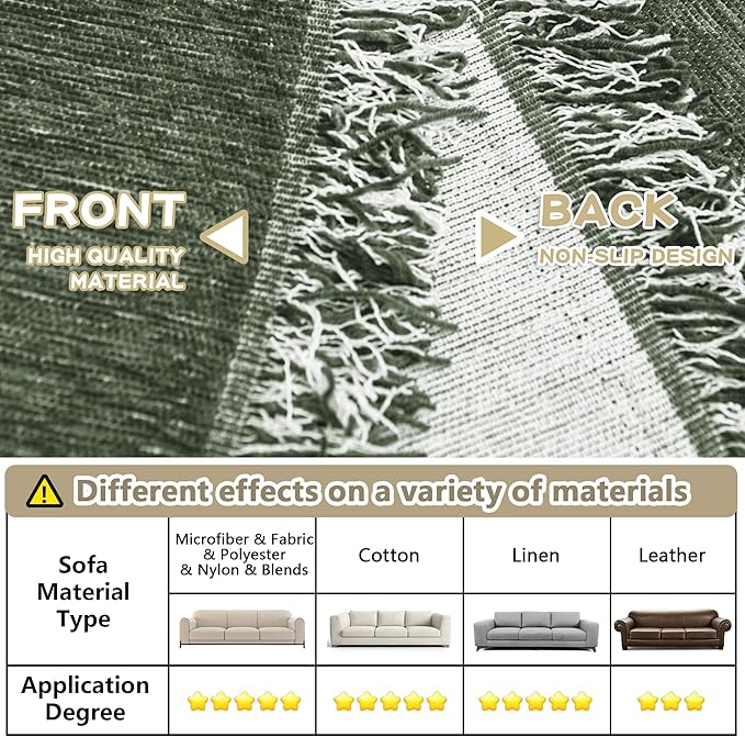 MYSKY HOME Couch Cover Sofa Covers Couch Covers for 3 Cushion Couch Sofa Pet Friendly, L Shaped Couch Cover Sectional Couch Covers Non Slip Dogs Furniture Protector for Kid, Dog, 91"x134", Moss Green