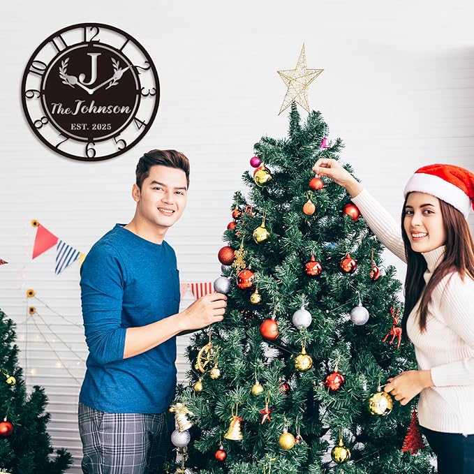 HZYCYYFC Personalized Metal Clock Sign, Custom Metal Clock,Personalized Gift, Black Gold and Silver Color Options, Housewarming Gift, Living Room Decor