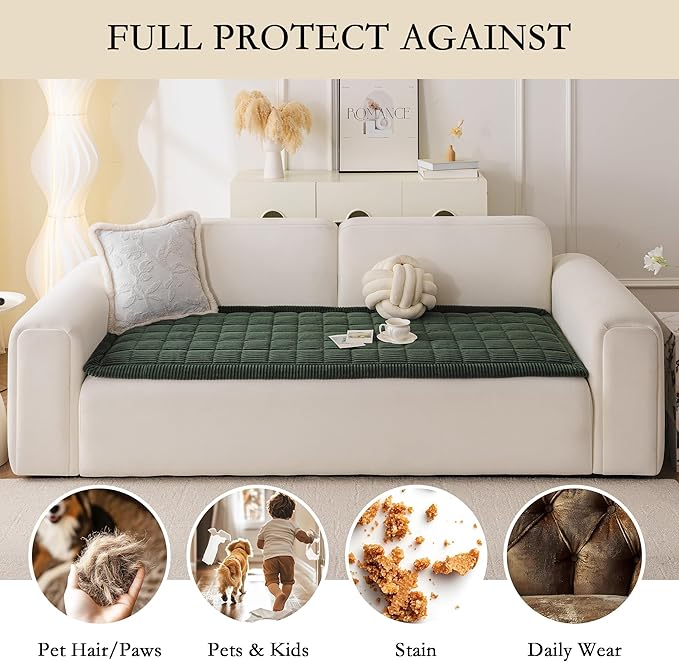 MYSKY HOME Couch Cover for Dogs Washable, Dog Sofa Couch Covers,Washable Non-Slip Couch Sofa Cover Protector Dog Mat for 2 Cushions and Sofas(Moss Green,27.6" x 59")