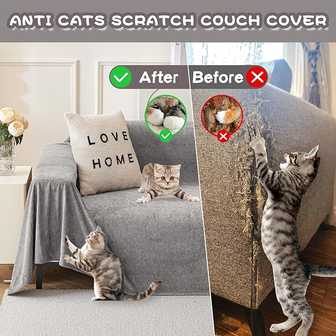 MYSKY HOME Couch Cover Sofa Cover for 3 Cushion Couch, Dog Couch Covers for Sectional Sofa Covers, Non Slip Furniture Protector Sofa Covers Washable Sofa Towel for Pet Cat Dog, 91" x 134", Grey