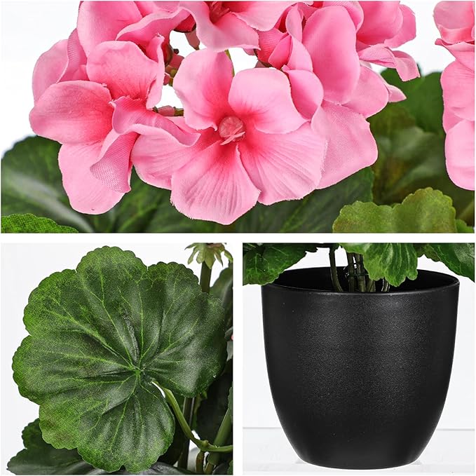Briful 17” Geraniums Artificial Flowers Realistic Potted Plant – Pink Fake Geraniums for Outdoors, Silk Flowers Artificial Outdoor Plants for Indoor Home Decor, Farmhouse Table Centerpiece Decoration