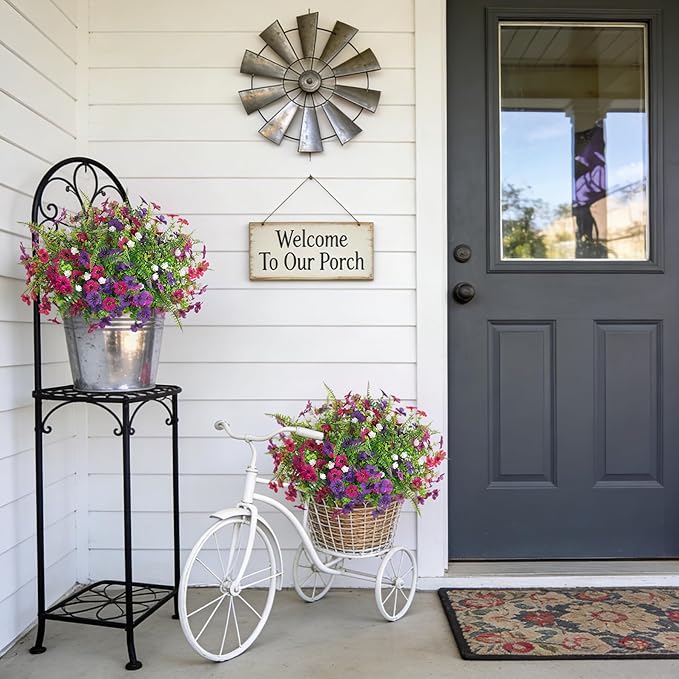 Ammyoo Artificial Flowers for Outdoors Spring Decoration, 12 Bundles Fake Flower Daisy with Realistic Eucalyptus Leaves, Faux Plants for Greenery Boxwood Porch Patio Garden Pot Lawn