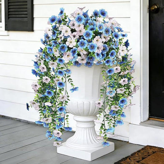 AmberFun Artificial Hanging Flowers for Outdoors, UV Resistant 2 Bundles Fake Silk Flowers for Outside, Realistic Faux Plants for Hanging Baskets, Planters - Porch, Patio, Yard Decor