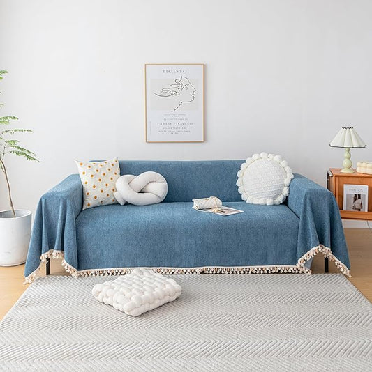 HANDONTIME Couch Slipcover Dog Sofa Covers Boho Couch Cover for Dogs Blue Sofa Throw Cover Bohemian Sofa Covers for 3 Cushion Couch Herringbone Sectional Couch Cover Slipcovers for Sofas, 91" X150"