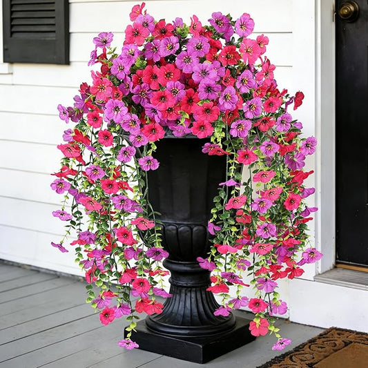 AmberFun Artificial Hanging Flowers for Outdoors,No Fade 2 Bundles Fake Silk Flowers for Outside, Realistic Faux Plants Decorations for Hanging Baskets, Planters-Porch, Patio, Yard Decor