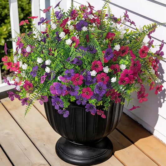 Ammyoo Artificial Flowers for Outdoors Spring Decoration, 12 Bundles Fake Flower Daisy with Realistic Eucalyptus Leaves, Faux Plants for Greenery Boxwood Porch Patio Garden Pot Lawn