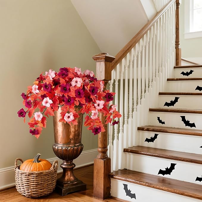 VGNQA 2Pcs Fake Fall Flowers for Outdoor Decoration Artificial Fake Silk Flowers Faux Fall Plants, Uv Resistant Autumn Flower for Garden Porch Balcony Realistic Thanksgiving Decor (Burgundy Pink)