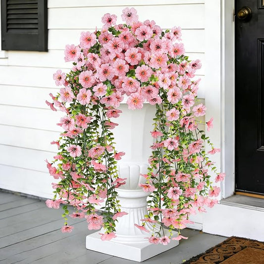 AmberFun Artificial Hanging Flowers for Outdoors, UV Resistant 2PCS Fake Silk Flowers for Outside, Realistic Faux Plants for Hanging Baskets, Planters - Porch, Patio, Yard Décor (Pink)