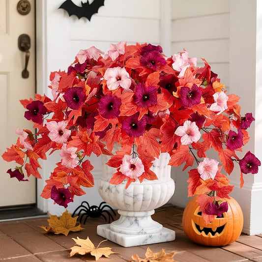 VGNQA 2Pcs Fake Fall Flowers for Outdoor Decoration Artificial Fake Silk Flowers Faux Fall Plants, Uv Resistant Autumn Flower for Garden Porch Balcony Realistic Thanksgiving Decor (Burgundy Pink)