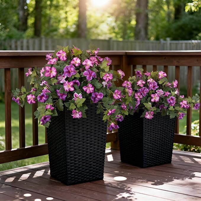 VGNQA 2PCS Artificial Petunia Flowers for Outdoors, Fake Flowers for Outdoor Planters UV Resistant Faux Silk Petunias for Garden Porch Yard Balcony Patio Realistic Home Kitchen Decor(Gradient Purple)