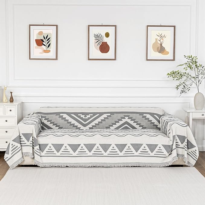 MYSKY HOME Couch Cover for Sectional Sofa Set for Dog Cat Pets Couch Cover 3 Cushion Couch Sofa Chenille Boho Geometric Furniture Sofa Cover Washable Couch Protector Multi-Use Throw Blanket, 71" X134"