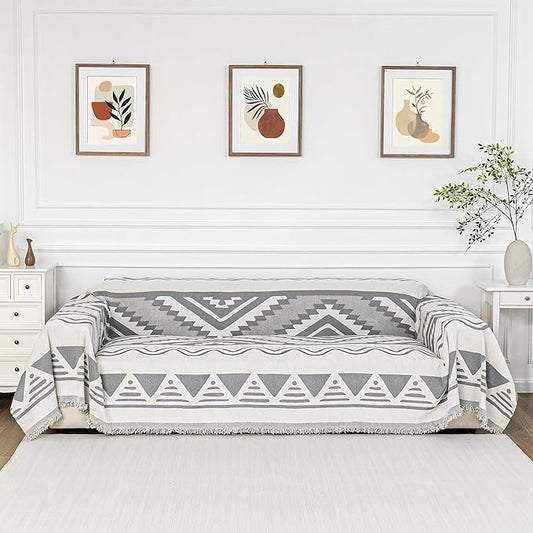 MYSKY HOME Couch Cover for Sectional Sofa Set for Dog Cat Pets Couch Cover 3 Cushion Couch Sofa Chenille Boho Geometric Furniture Sofa Cover Washable Couch Protector Multi-Use Throw Blanket, 71" X134"