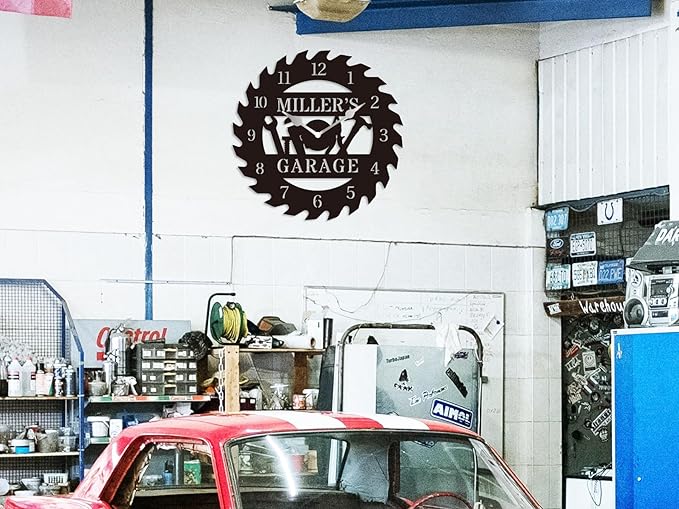 HZYCYYFC Personalized Metal Garage Clock, Custom Metal Workshop Clock,Custom Garage Wall Decor Gift for Father's Day Husband
