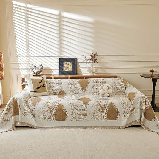 MYSKY HOME Couch Cover for Dogs Washable Khaki Rhombic Couch Sofa Protector Dogs Pets Friendly Chenille Geometric Sofa Covers Soft Durable Farmhouse Sofa Slipcovers, 71" X102"