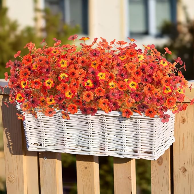 Ammyoo Fall Mums Artificial Flowers for Outdoors Potted, Fake Fall Daisy Flower with Realistic Eucalyptus Leaves, Fake Plants for Greenery Boxwood Porch Patio Garden Pot Courtyard Lawn, 12 Bundles