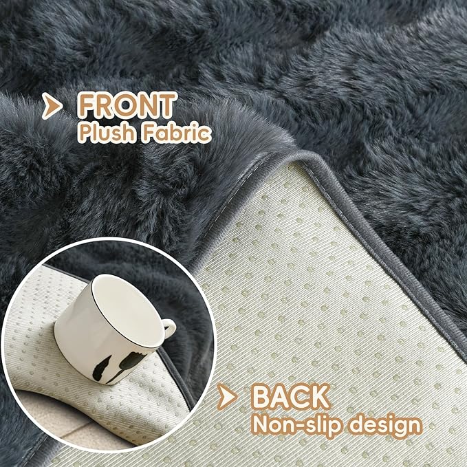 Arfntevss Couch Cover for Dogs Plush Washable Sofa Covers for 3 Cushion Couch Pet Friendly Fuzzy Faux Fur Sofa Slipcovers 3 Seat Anti-Slip Sectional Furniture Protector (Velvety Gray, 35.5" x 83")