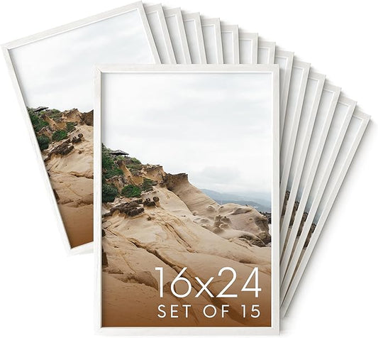 HAUS AND HUES White Oak Wood 16x24 Picture Frames - Bulk Set of 15, Natural Frames for Posters and Wall Art