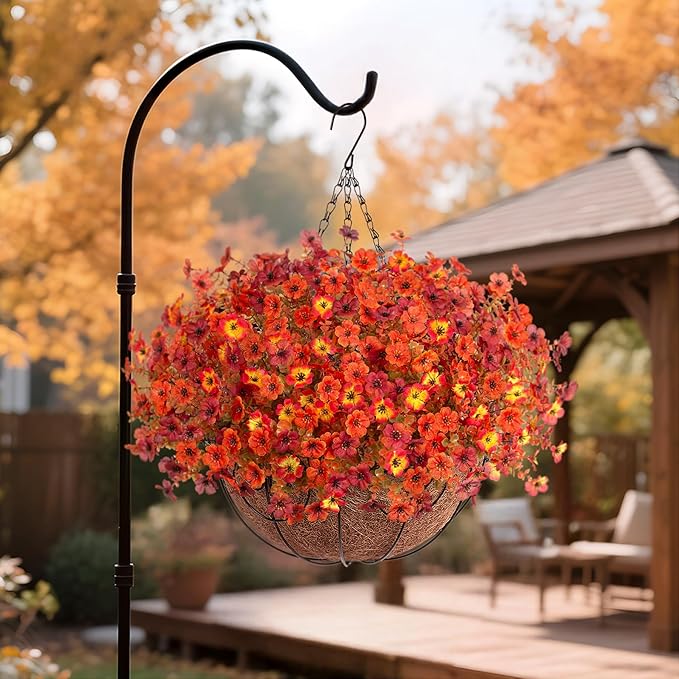 Ammyoo Fall Mums Artificial Flowers for Outdoors Potted, Fake Fall Daisy Flower with Realistic Eucalyptus Leaves, Fake Plants for Greenery Boxwood Porch Patio Garden Pot Courtyard Lawn, 12 Bundles