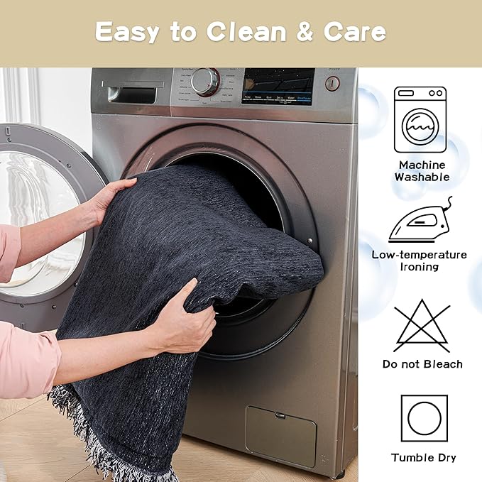 MYSKY HOME Couch Cover for Dogs, Washable Couch Covers, Non Slip Dogs Furniture Protector with Tassels, Chenille, Navy Blue, 71"x102"