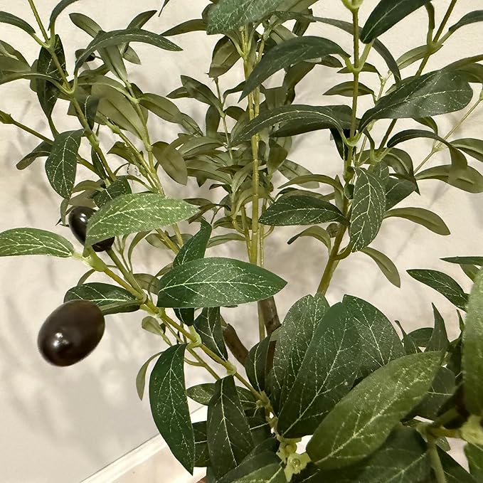 Olive Tree with Fruits & Free Pot and LED Lights - Realistic Faux Olive Tree for Home Decor, Indoor/Outdoor Use (Medium)