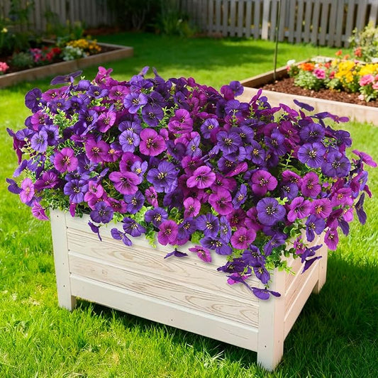 Artificial Fake Pansy Flowers for Outdoor Spring Decor, 12 Bundles Realistic Silk Pansies with Eucalyptus Stem Faux Plants UV Resistant for Outside Planters Garden Window Cemetery (Fuchsia Purple)
