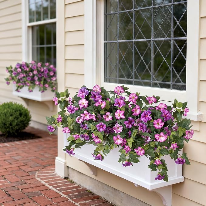 VGNQA 2PCS Artificial Petunia Flowers for Outdoors, Fake Flowers for Outdoor Planters UV Resistant Faux Silk Petunias for Garden Porch Yard Balcony Patio Realistic Home Kitchen Decor(Gradient Purple)