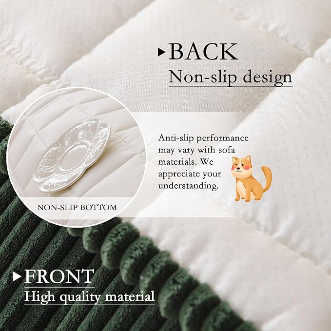 MYSKY HOME Couch Cover for Dogs Washable, Dog Sofa Couch Covers,Washable Non-Slip Couch Sofa Cover Protector Dog Mat for 2 Cushions and Sofas(Moss Green,27.6" x 70.9")