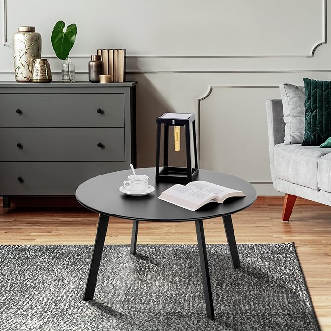 Meluvici Outdoor Side Table, Outdoor/Indoor Metal Steel Patio Coffee Table, Round Weather Resistant Anti-Rust (Black)