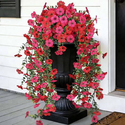 AmberFun Artificial Hanging Flowers for Outdoors,No Fade 2 Bundles Fake Silk Flowers for Outside, Realistic Faux Plants Decorations for Hanging Baskets, Planters-Porch, Patio, Yard Decor