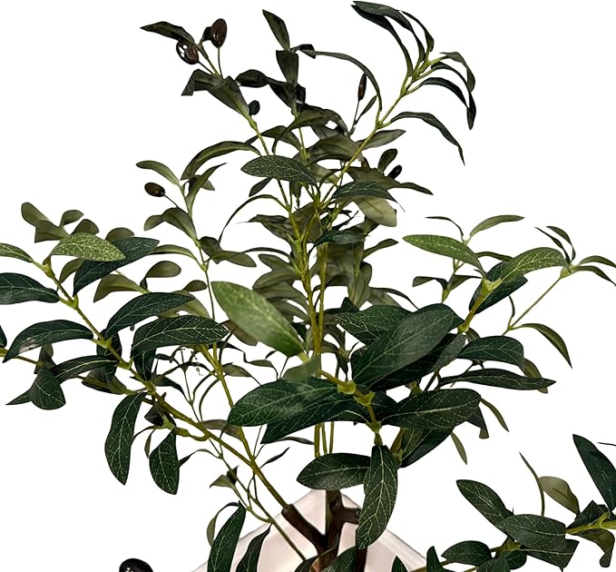 Olive Tree with Fruits & Free Pot and LED Lights - Realistic Faux Olive Tree for Home Decor, Indoor/Outdoor Use (Medium)