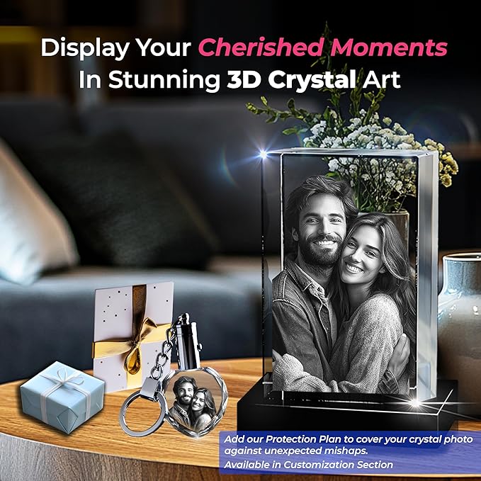3D innovation Premium 3D Crystal Photo with LED Light Base, Personalized Memorial Gifts for Mom, Dad, Wife, Men, Pets, Rectangle Laser Etched Crystal, Sympathy Gifts for Loss of Loved One