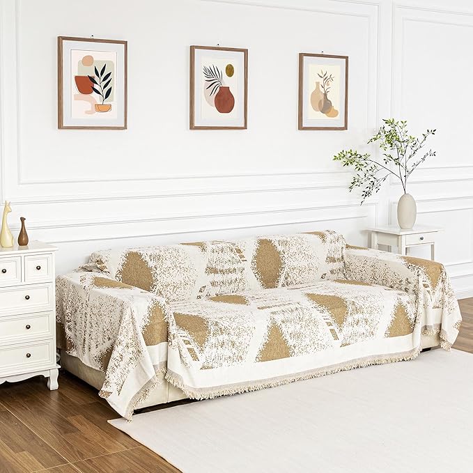 MYSKY HOME Couch Cover for Sectional Sofa Set,Boho Furniture Protector, Sofa Cover Washable for Pets, Couch Covers for 3 Seat Sofa, Chenille Multi-Use Throw Blanket, 71" X134"