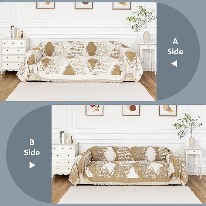 MYSKY HOME Couch Cover for Sectional Sofa Set,Boho Furniture Protector, Sofa Cover Washable for Pets, Couch Covers for 3 Seat Sofa, Chenille Multi-Use Throw Blanket, 71" X134"