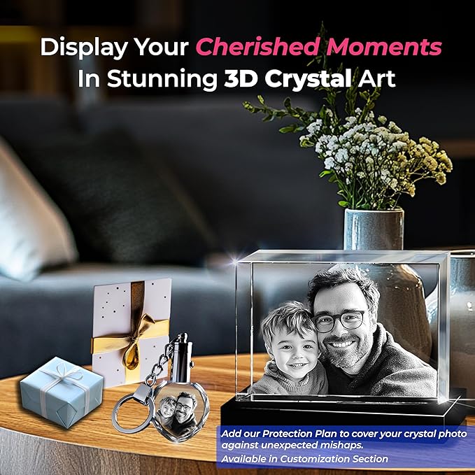 3D innovation Premium 3D Crystal Photo with LED Light Base, Personalized Memorial Gifts for Mom, Dad, Wife, Men, Pets, Rectangle Laser Etched Crystal, Sympathy Gifts for Loss of Loved One