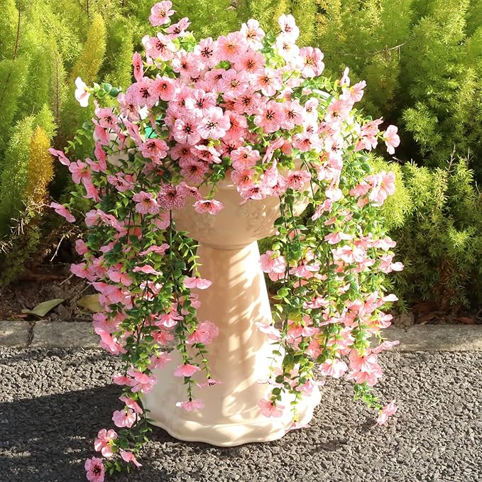 AmberFun Artificial Hanging Flowers for Outdoors, UV Resistant 2PCS Fake Silk Flowers for Outside, Realistic Faux Plants for Hanging Baskets, Planters - Porch, Patio, Yard Décor (Pink)