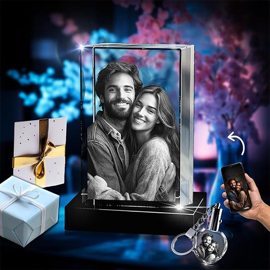 3D innovation Premium 3D Crystal Photo with LED Light Base, Personalized Memorial Gifts for Mom, Dad, Wife, Men, Pets, Rectangle Laser Etched Crystal, Sympathy Gifts for Loss of Loved One