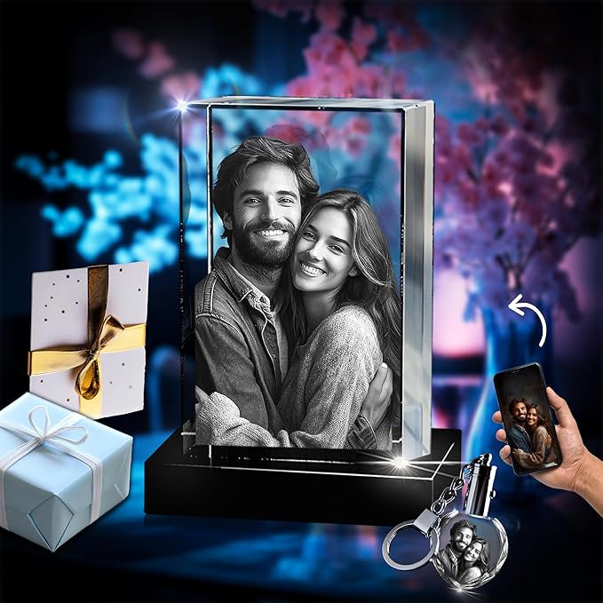3D innovation Premium 3D Crystal Photo with LED Light Base, Personalized Memorial Gifts for Mom, Dad, Wife, Men, Pets, Rectangle Laser Etched Crystal, Sympathy Gifts for Loss of Loved One
