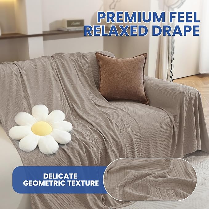 CYCMACO Pet Couch Cover for Dogs, 78"x102", Sofa Covers Washable Geometry, Loveseat Cover for 2 Cushion Sofa, Couch Covers for Sectional L-Shape, Non Slip Dog Furniture Protector, Khaki