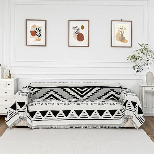 MYSKY HOME Couch Cover for Sectional Sofa Set Boho Geometric Furniture Sofa Cover Washable for Dog Cat Pets Couch Cover 3 Seat Sofa Chenille Couch Protector Multi-Use Couch Cover Blanket, 71" X134"